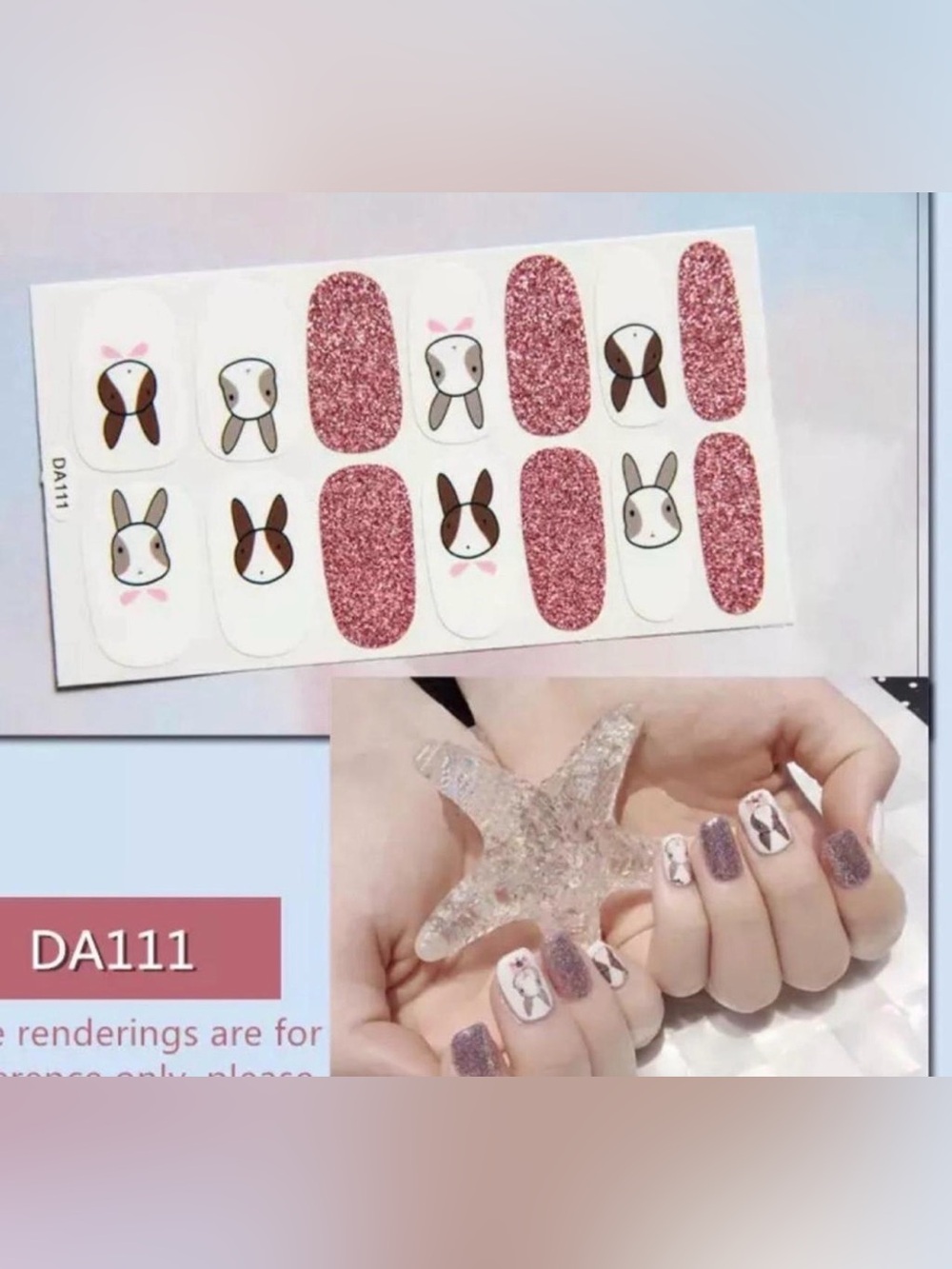 $2 Bunny Pink Nail Stickers wraps $2 WITH ANY $10 ORDER OR MORE